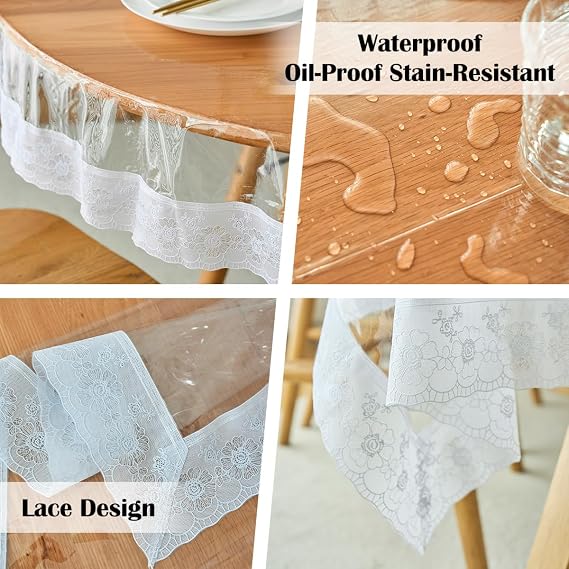 Clear PVC Table‑Cloth With 100% Waterproof Feature | Thick Vinyl Material, Oil‑Resistant Surface, Spill‑Proof Coating, Available in Round‑150cm for Kitchen & Dining‑Tables