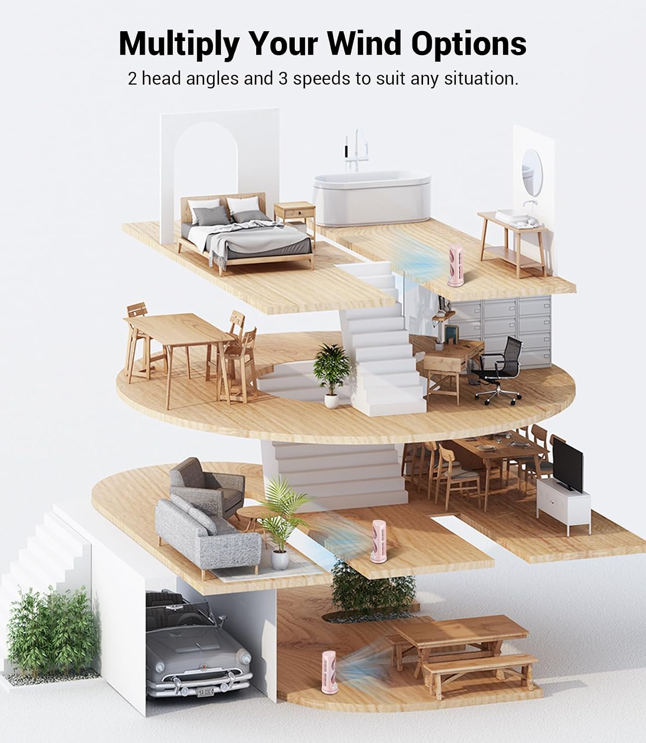 Personal Tower Cooling Fans that Blow Cold Air, Standing Small Desk Fan with 3 Speeds & Timer, 60° & 110° Oscillating Table Fan, Quiet and Safe Electric Floor Fan for Bedroom, Home, Office,Pink thumbnail