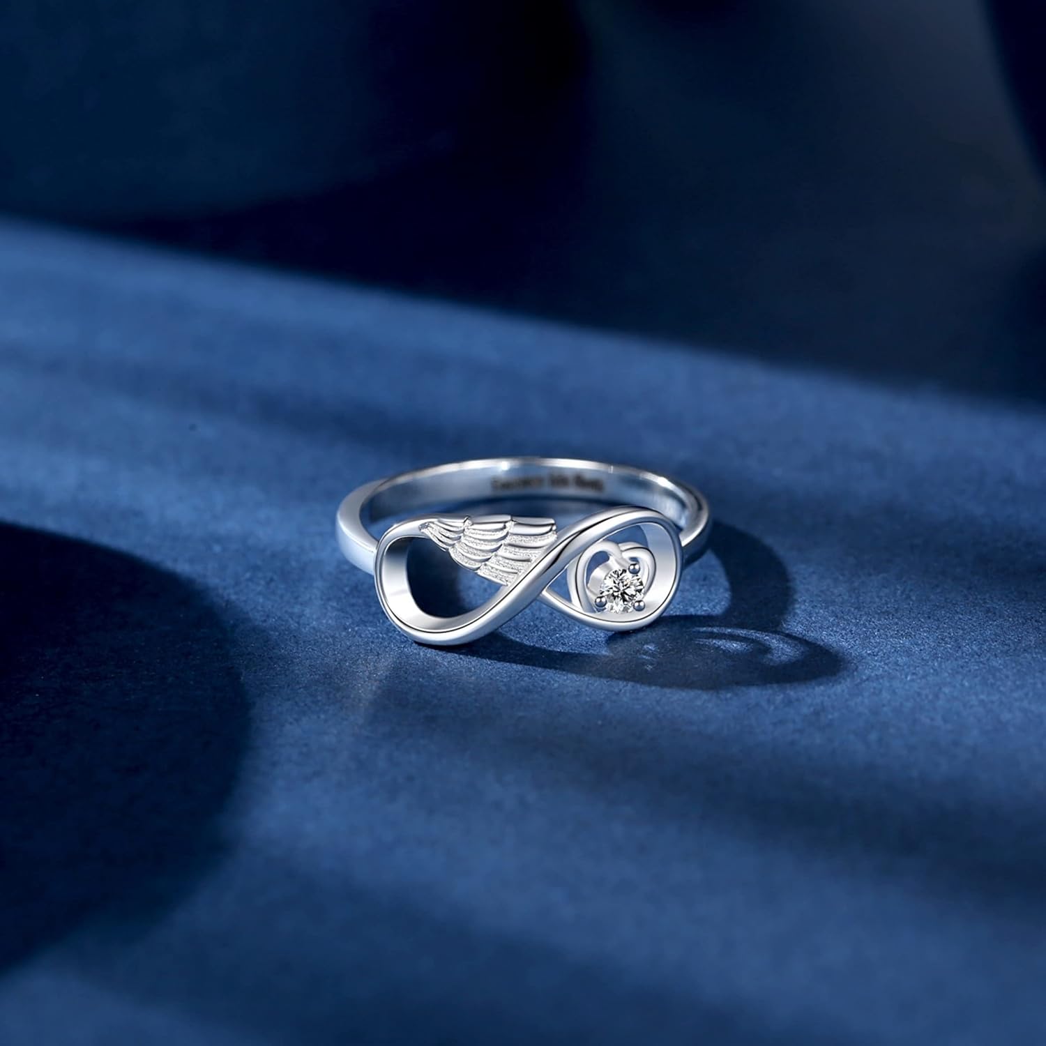 Miniatura 5 de BUNJOOL Angel Wing Ring Personalized Engraved Sterling Silver Mom Gifts for Mothers Infinity Wings Rings Birthstone Ring for Women with 1 Birthstone