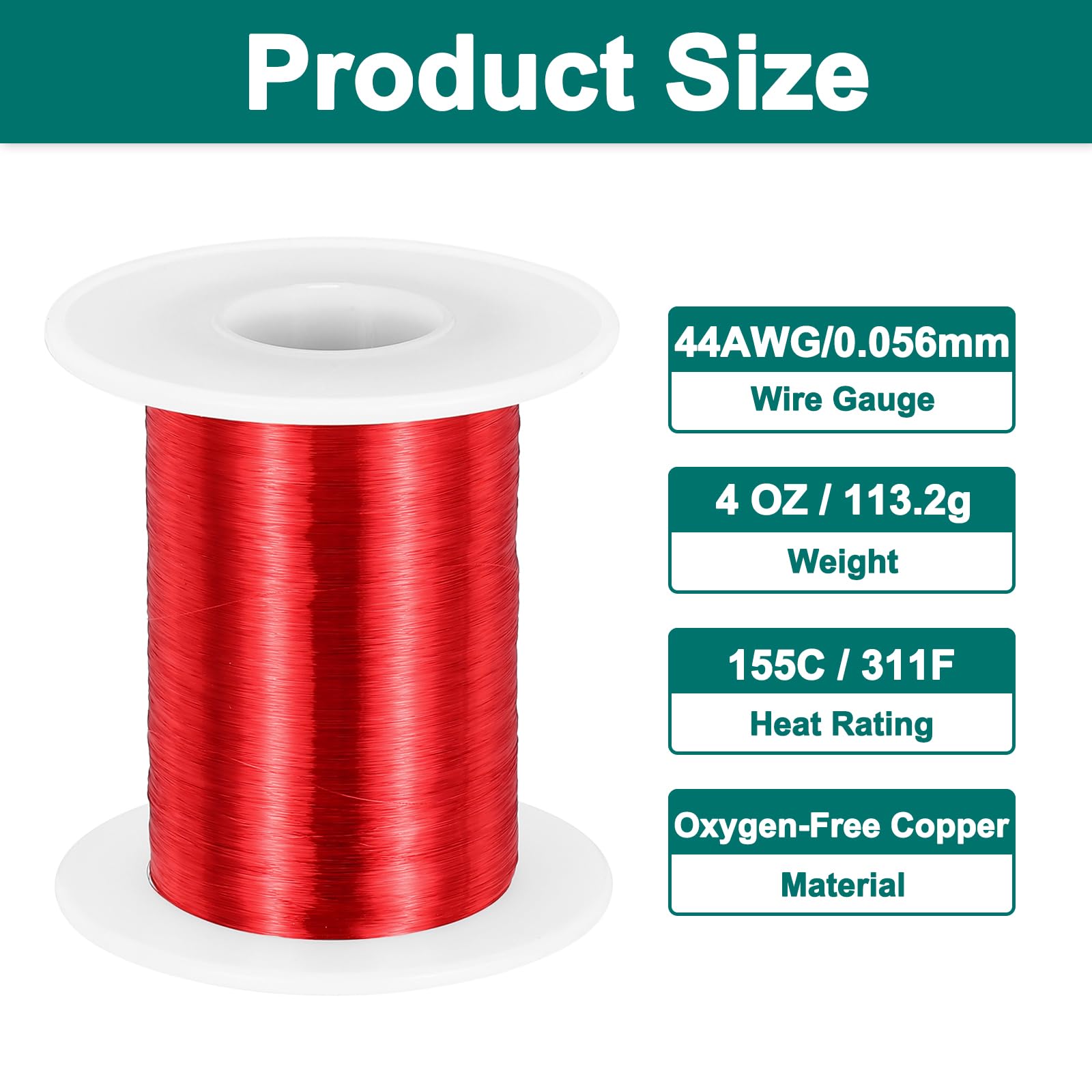sourcing map Fil magnétique 44 AWG, fil de cuivre émaillé de calibre 44, fil de bobine magnétique de 113,4 g pour transformateur, moteur, électrique, 155C (311F)