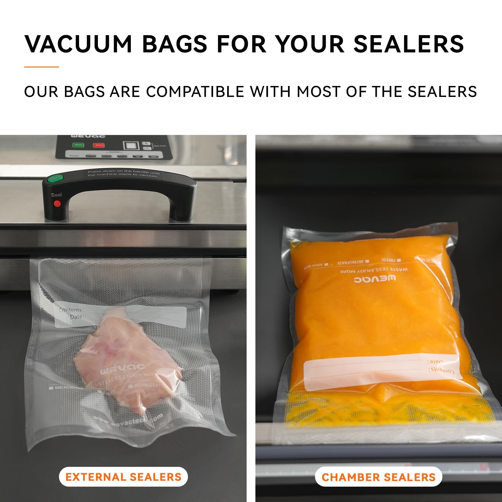 Bolsas precortadas de 8 x 12 pulgadas, 200 unidades, bolsas selladoras al vacío para alimentos, resistentes, ideales para almacenamiento de alimentos, Sous Vide y preparación de comidas, Wevac
