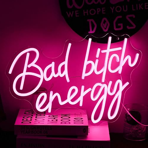 Letrero de neón con texto en inglés "Bad Bitch Energy", letras rosas, luces LED, para decoración de pared, USB, con inte