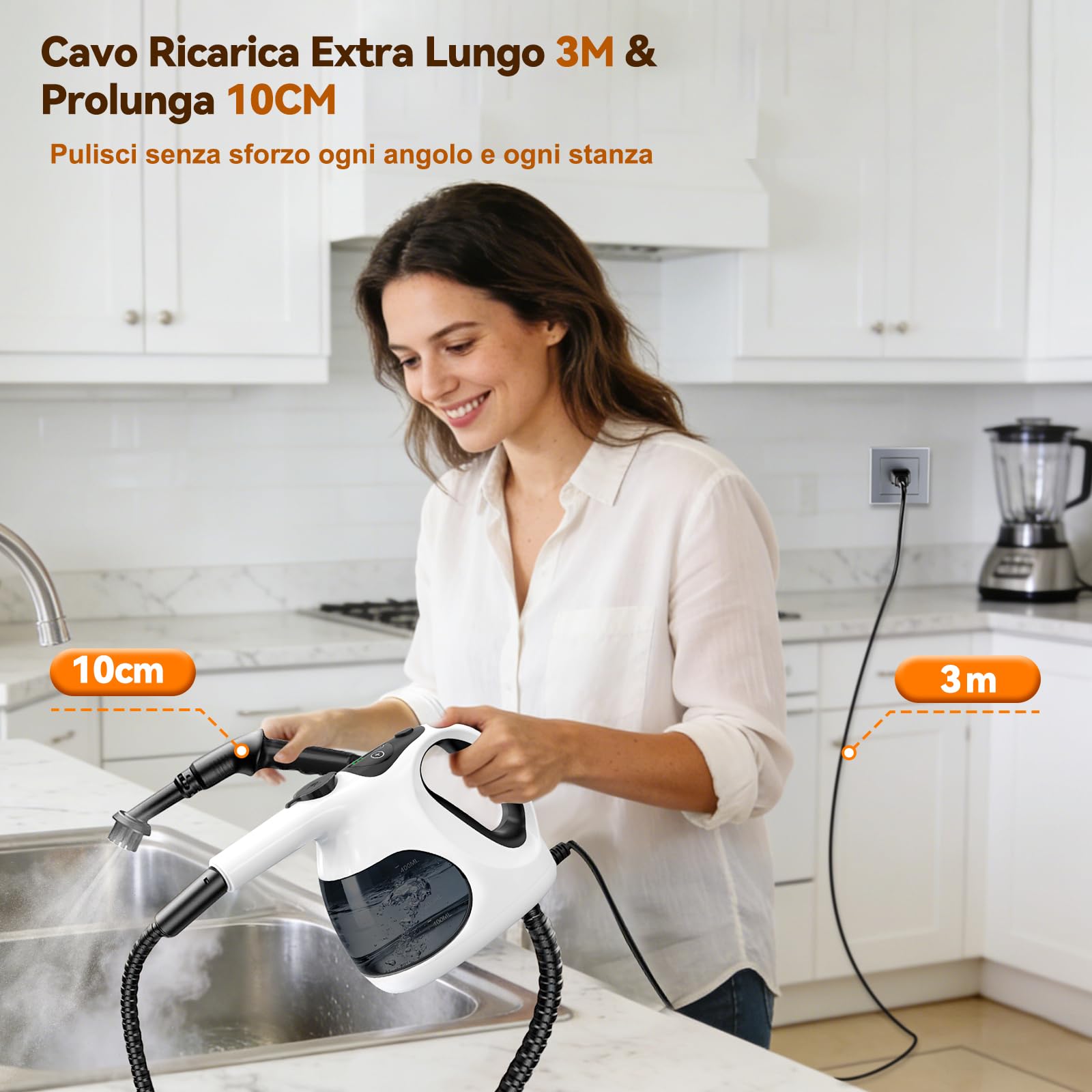 Pulitore a Vapore Portatile, Calore Istantaneo 5 Secondi, 400 ml Serbatoio Trasparente, Facile Riempire, Solo 0.92 kg, 10 Accessori, Multiuso Pressurizzato Pulitore Steam Cleaner Casa