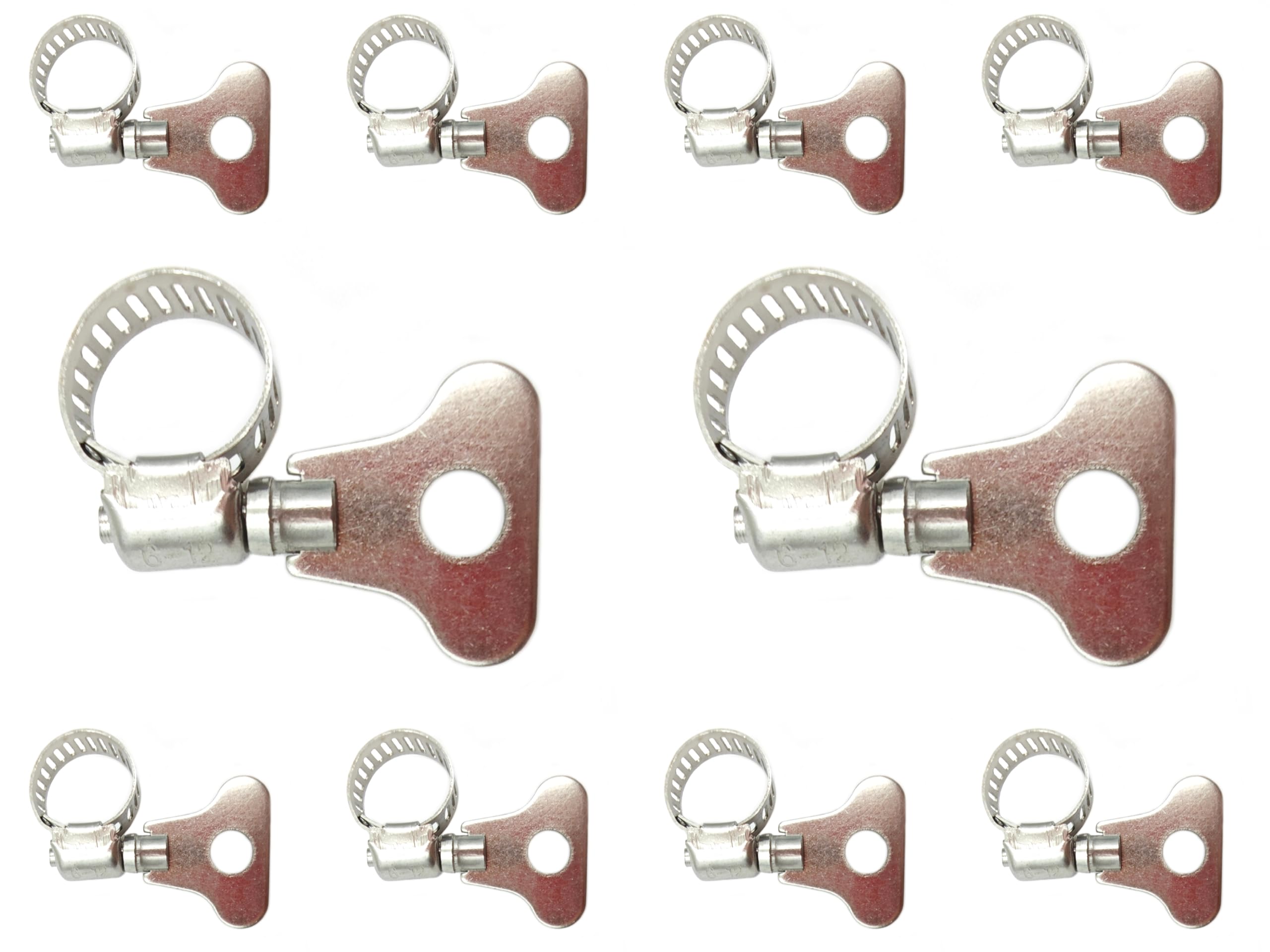 10-Pack 304 Stainless Steel Hose Clamps with Adjustable Thumb Screw, Key-Type Design, 8mm Bandwidth,Compatible with Plumbing, Automotive, and