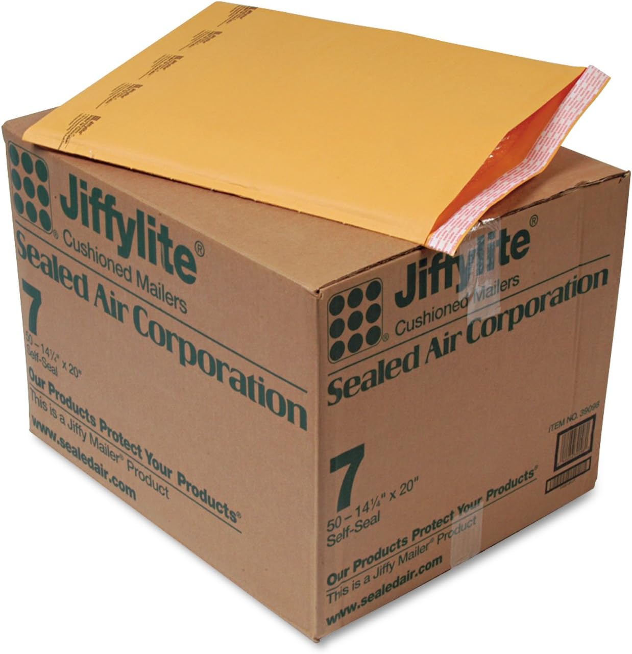 Sealed Air 39098 Jiffylite Self-Seal Mailer Side Seam #7 14 1/4 x 20 Golden Brown 50/Carton