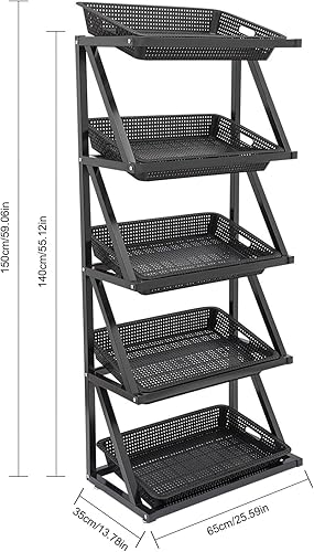 Miniatura 2 de Cesta de frutas de metal de 5 niveles para almacenamiento de cocina, cesta de almacenamiento de verduras, cestas de verduras para soportes de cocina