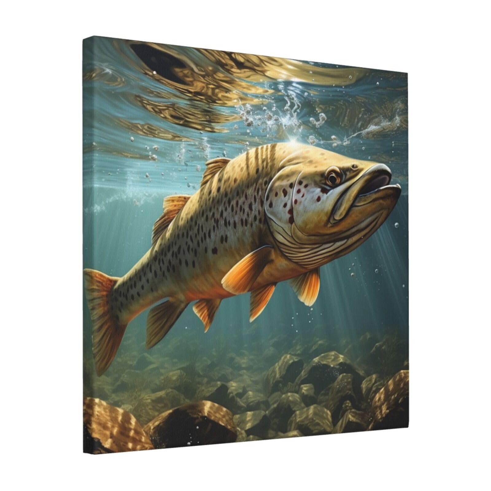 KLOPH Fish Canvas Wall Art for Living Room 16"x16" Modern Artwork Painting for Bathroom Hanging Canvas Prints Aesthetic Wallart for Bedroom Kitchen Office Wall Decor