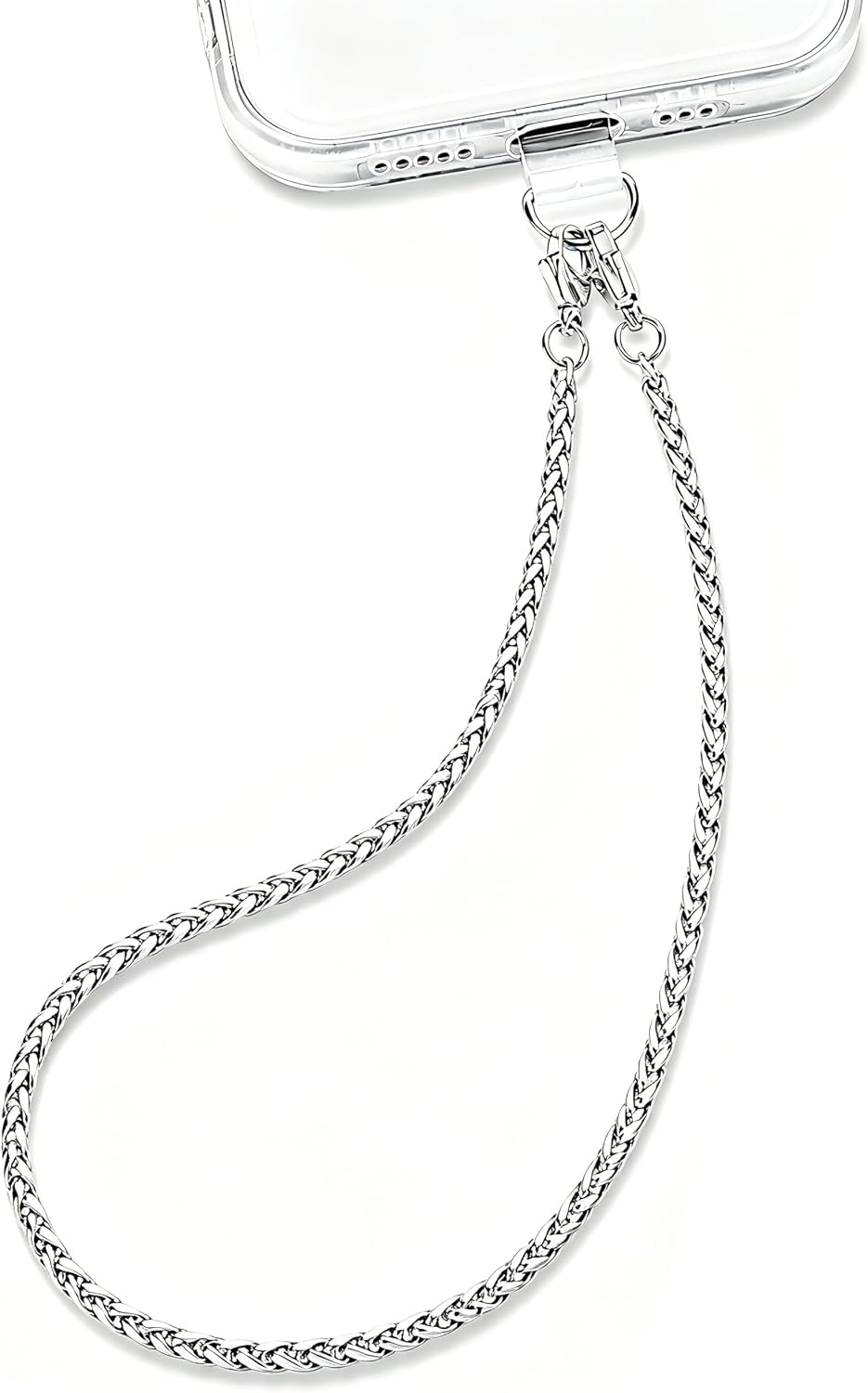 Silver Phone Chain Wrist Strap, Pearl Lanyard Wristlet, Elegant Hands-Free Bracelet Strap for iPhone & More Cell Phone Cases