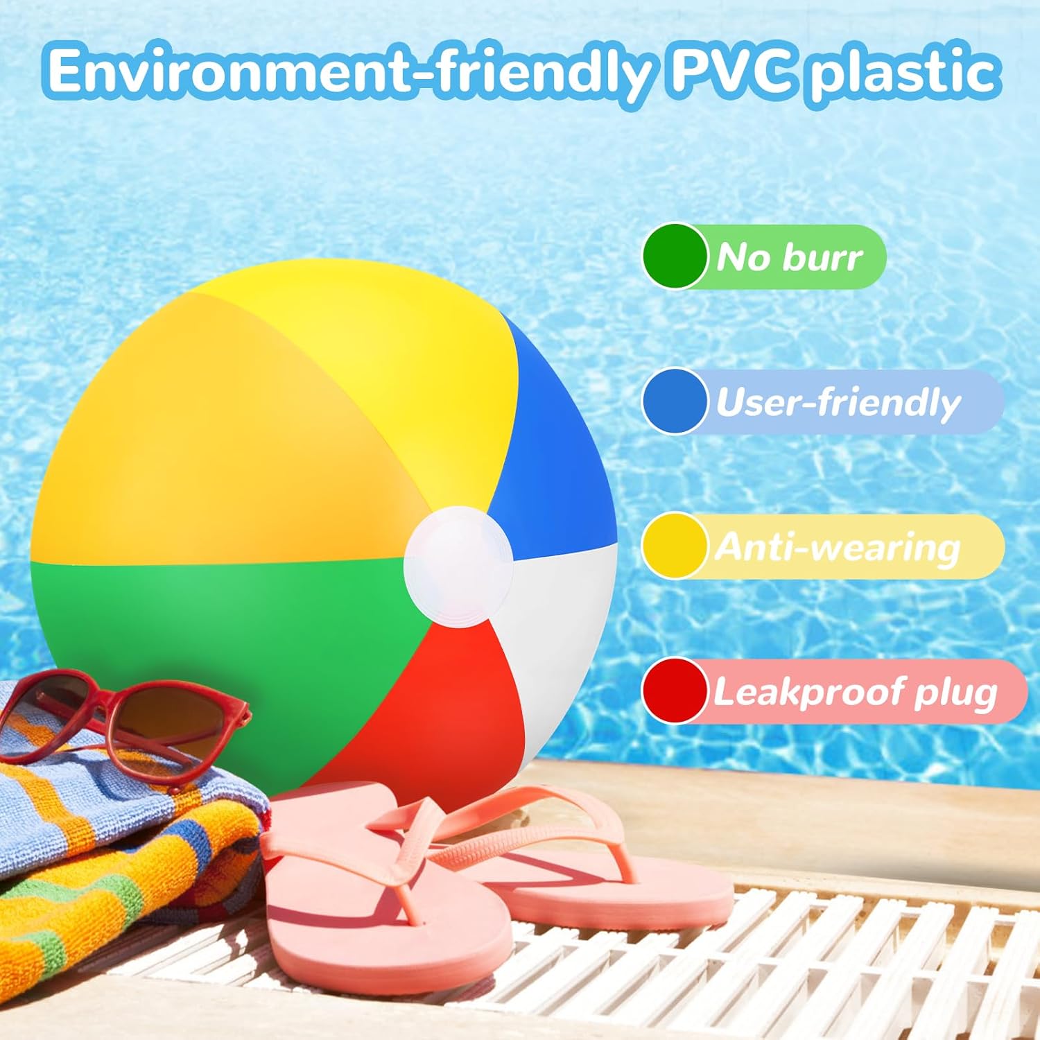 Large Beach Ball,8 Packs 24" Large Rainbow Beach Ball Bulk, Inflatable Pool Toys for Party Supplies Decorations, Adults Kids Birthday Luau Summer Beach Water Games Beachballs Party Favors