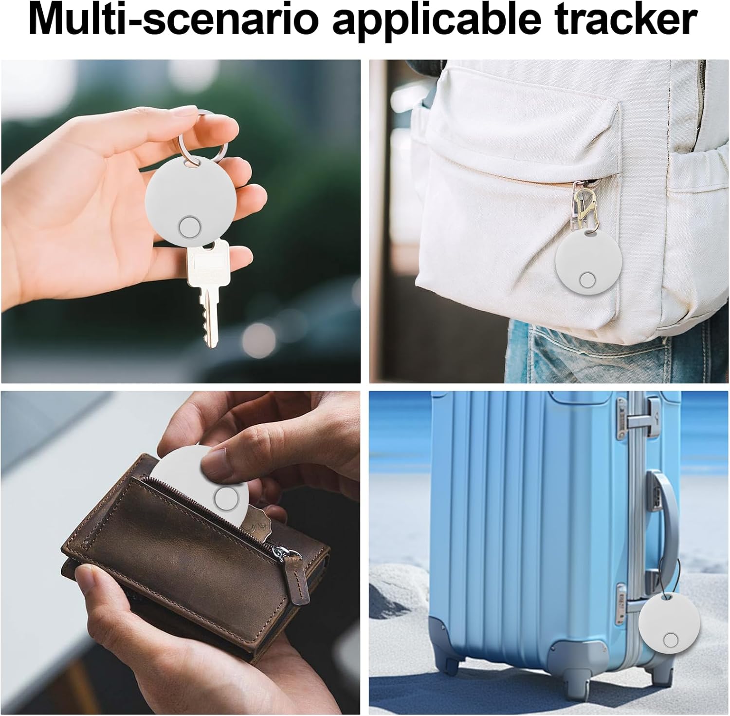 Air Tracker, Key Finder Compatible for Both iOS and Android, Bluetooth Smart Tag with Holder for Keys, Luggage, Suitcases, Pets, Dog Cat Collar, Worldwide Tracking Tag 4 Pack, White