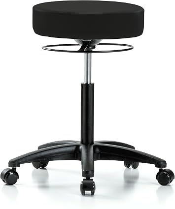 Perch Medical Rolling Stool | Medium Bench Height 21-28.5" | Black Fabric