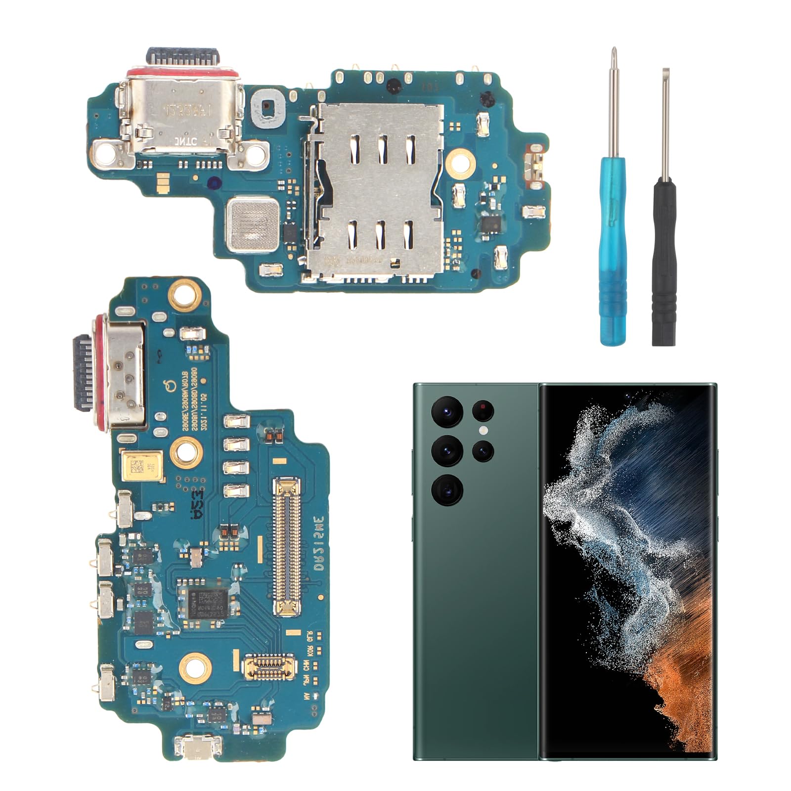 Charging Port Replacement for Samsung Galaxy S22 Ultra SM-S908U USB Dock Connector Flex Cable Microphone Replacement for Samsung Galaxy S22 Ultra SM-S908U with Tool
