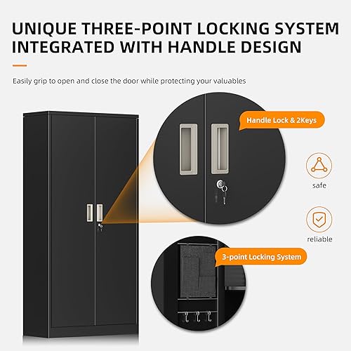 Miniatura 5 de INTERGREAT Armario de almacenamiento de garaje para bricolaje, gabinete de almacenamiento de metal con 2 puertas y 4 estantes ajustables, gabinetes