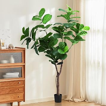 Artificial Trees 6 Tall Fiddle Leaf Fig Tree Set of 1 Artificial Plants with Pot Indoor Outdoor Faux Topiary Boxwood for Front Porch Home Green Decor Fall Decorations