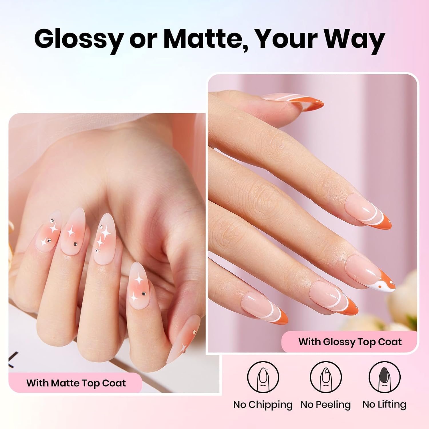 Beetles Gel Base and Top Coat Set with Matte Top Coat – 3 Pcs No Wipe Gel Nail Polish Kit, Glossy & Matte Finish, HEMA Free UV LED Soak Off Long Lasting Manicure Essentials