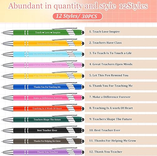Miniatura 3 de Outus 30 bolígrafos de agradecimiento al profesor con punta de lápiz capacitivo, tinta negra inspiradora, bolígrafos táctiles, regalos de