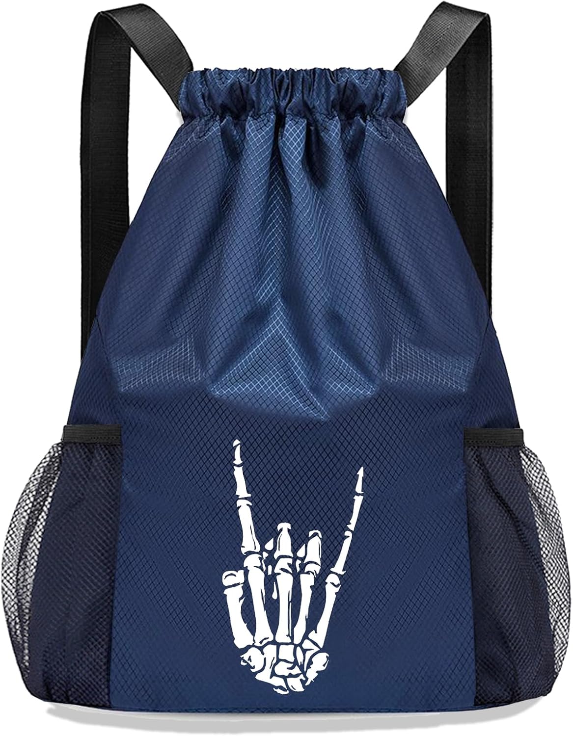 Drawstring Bags Mens Drawstring Backpack Skull Skeleton Small Gym Bag Backpack for Men Women Draw String Back Basketball Bag Sports Wrestling Soccer Workout Swim Beach Gymnastics String Sackpack