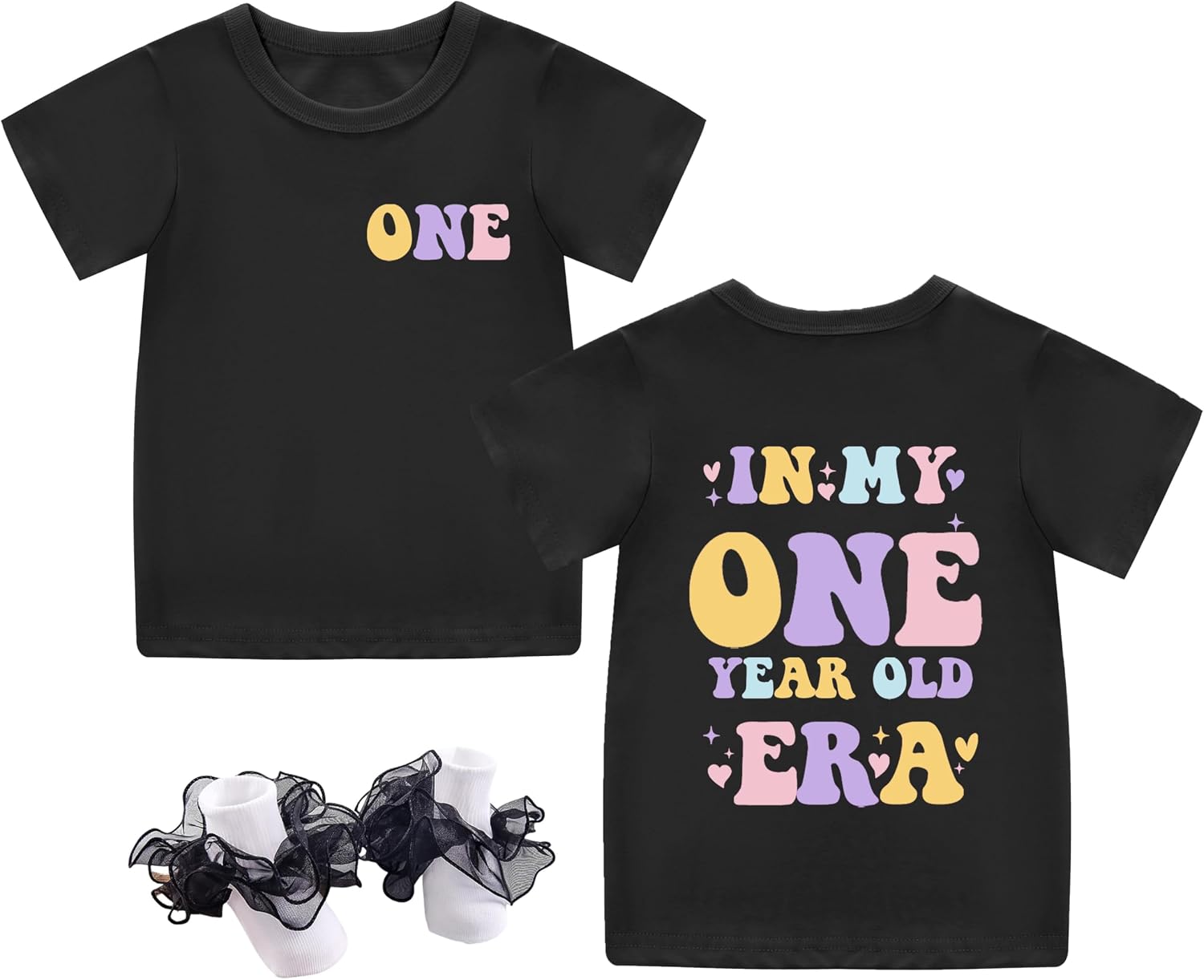 Toddler Baby Girl First Birthday Outfit 1st Birthday Shirt in My One Year Old Era Top with Socks
