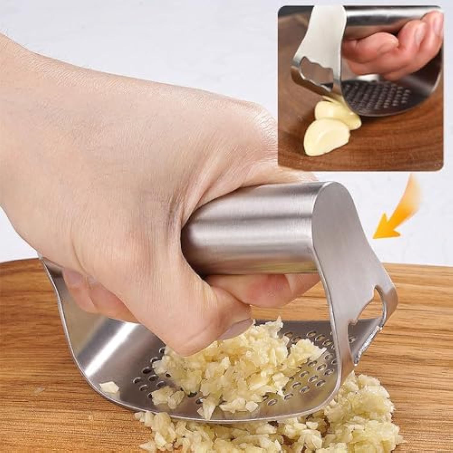 Garlic Press Mincer, Handle Garlic Peeler, Upgrade Stainless Steel 2024 Robust Stainless Steel Garlic Mincer, Garlic Chopper with Peeler and Cleaning Brush for Chopping Garlic, Kitchen Utensils (1 Pie