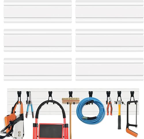 COLCUT 6-Pack Slatwall Panels 24 x 6 Inch PVC Garage Wall Storage System with Universal T-Track COLCUT 6-Pack Slatwall Panels 24 x 6 Inch PVC Garage Wall Storage System with Universal T-Track
