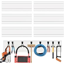 لوحة Slatwall 6PCS،نظام ألواح الجدران الشرائحية للجراج، منظم جدران المرآب PVC 6"x24"، لوحة Slatwall لتنظيم ورشة العمل، عرض البيع بالتجزئة، سهل التركيب، أبيض