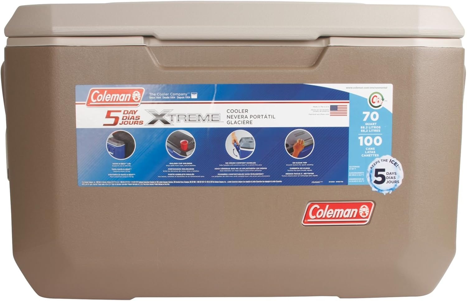 Coleman 70-Quart Xtreme 5-Day Heavy-Duty Cooler, Tan