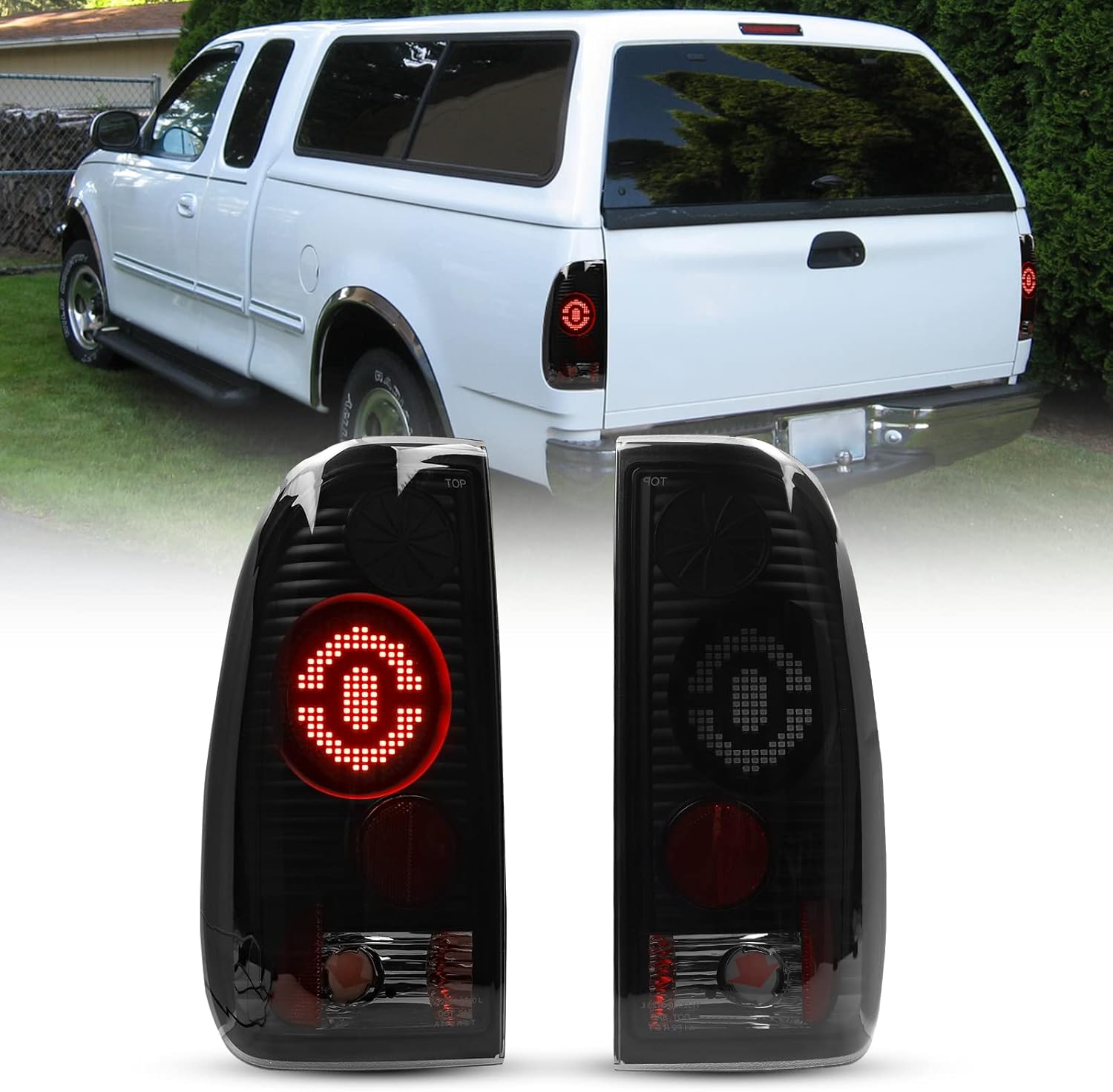 ROXX LED Tail Lights For 1997-2003 Ford F150 & 1999-2007 Ford Superduty F250 F350, Black Housing Clear Lens, Driver and Passenger Side