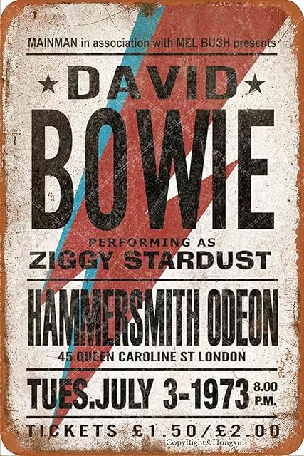 HONGXIN David Bowie Style Concert Vintage Metal Sign Tin Sign Retro Metal Plaque Poster Wall Art Decor for Home Kitchen Garage Bar Pub Gift 12 X 8 Inches