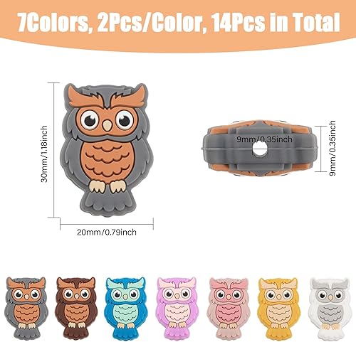 Miniatura 2 de CHGCRAFT 14 cuentas de silicona de búho nocturno de 7 colores, cuentas espaciadoras sueltas de silicona para manualidades, collares, pulseras,