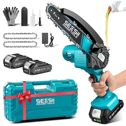 Mini Tronçonneuse à Batterie, Seesii 6 Pouces Tronçonneuse Électrique sans