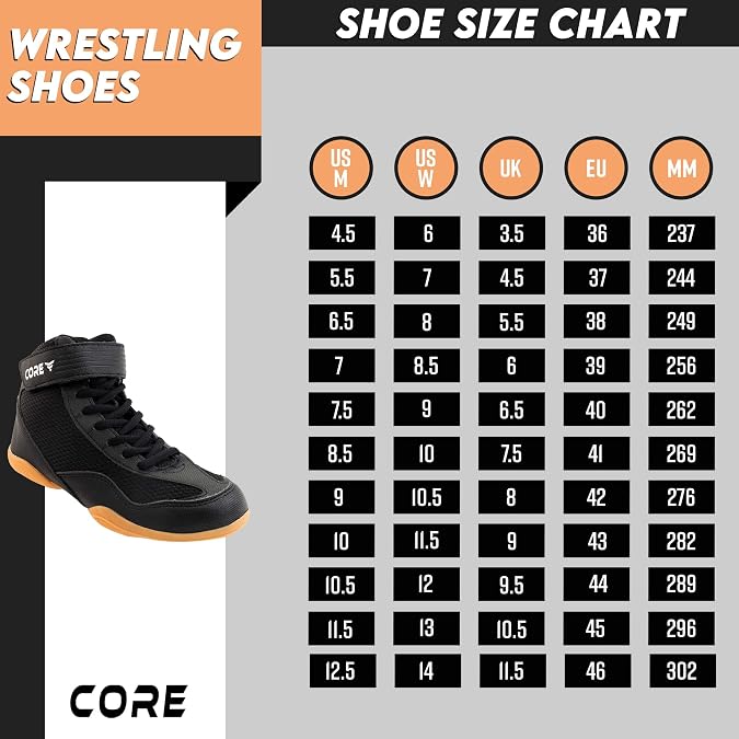 CORE Wrestling Shoes for Men Women and Kids - Non-Slip Martial Arts Shoes - Heavy Duty Training Shoes Suitable for Wrestling Crossfit and Weightlifting - Martial Arts Shoes