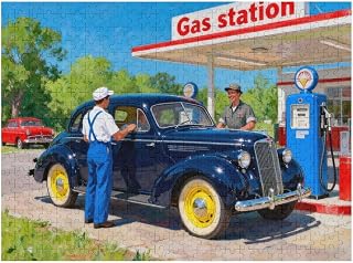1000 Pieces Wooden Jigsaw Puzzle - Vintage Gas Station with Classic Car Scene, 20.5x15 Inch Retro Puzzle for Car Enthusiasts, Relaxation & Home Wall Decoration (2)