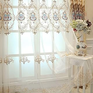 Beige Yellow Living Room Curtains for Women, Cotton Window Treatments Cu...