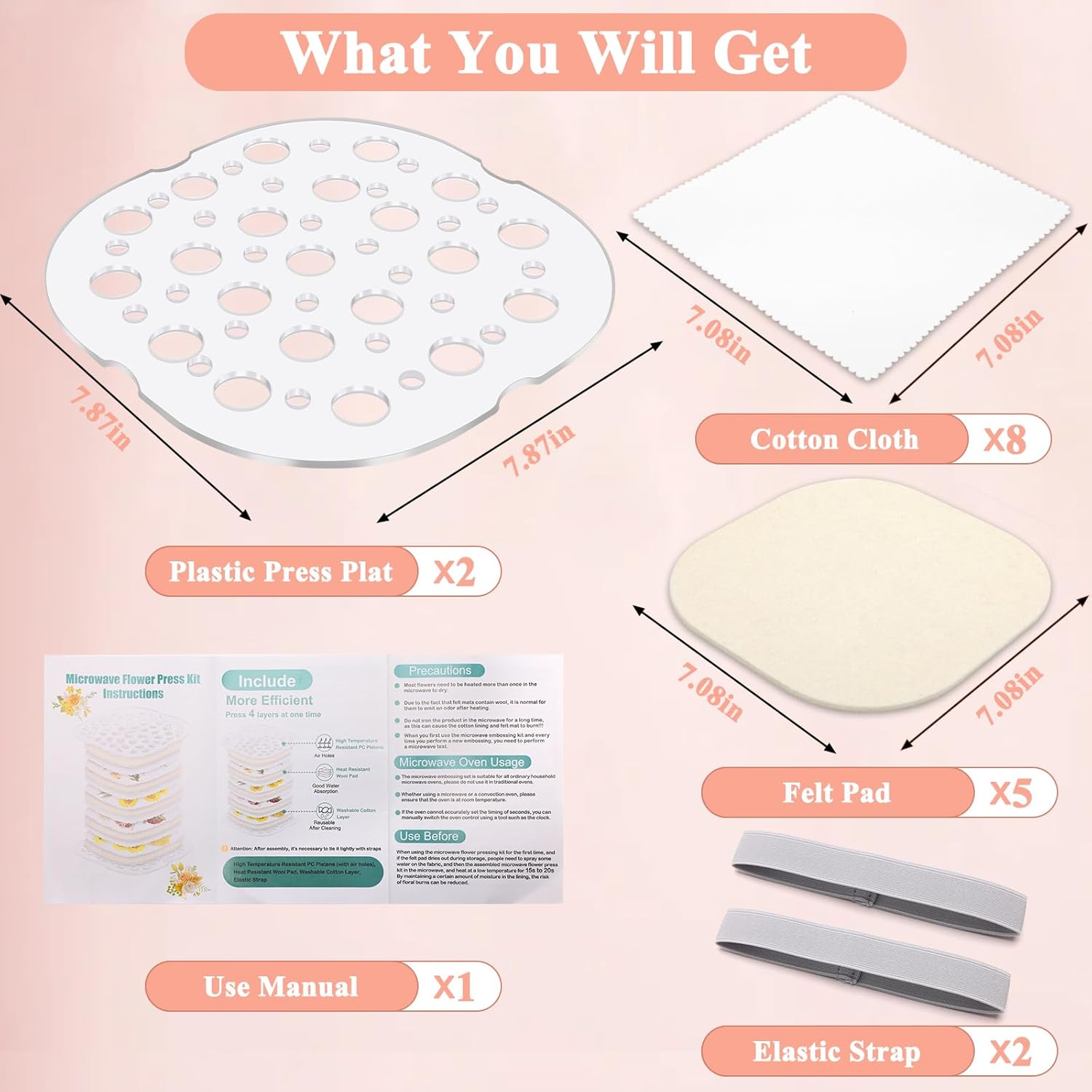 Catcan Microwave Flower Press Kit, 4 Layers Quickly Flower Pressing Kit for Adults to Quickly Making Plant Specimens, Used for DIY Art & Crafts in Nature Plants Flowers(8 x 8 inch)