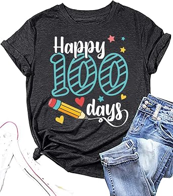 100 Days of School Shirt Women Funny Teacher Celebration Graphic Tops