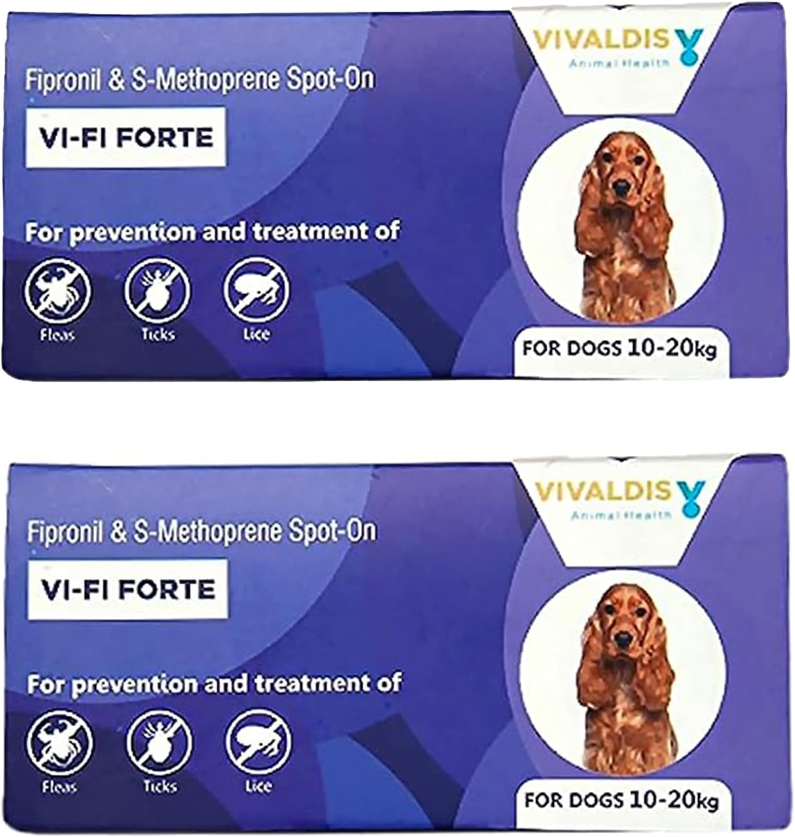 VI-FI Forte 1.34 ml - Single Pipette - Spot on Solution for Prevention & Effective Control of Flea, Tick & Chewing Lice Treatment for Dogs Weighing from 10 to 20 kg (Pack of 2)