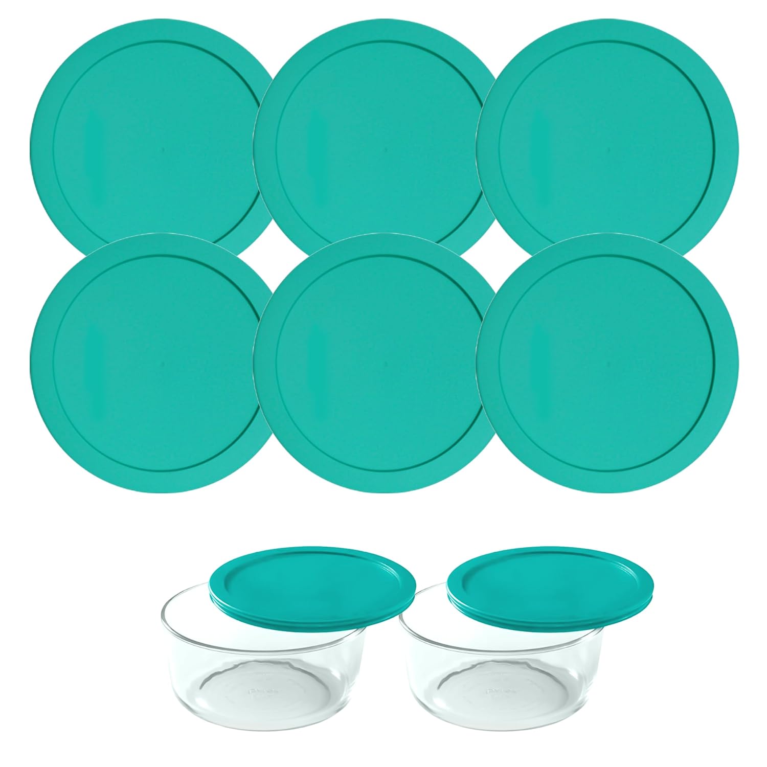 Wood Grip Lids for Pyrex and Anchor Round Glass Containers - 2-Cups, Green-6 Pack