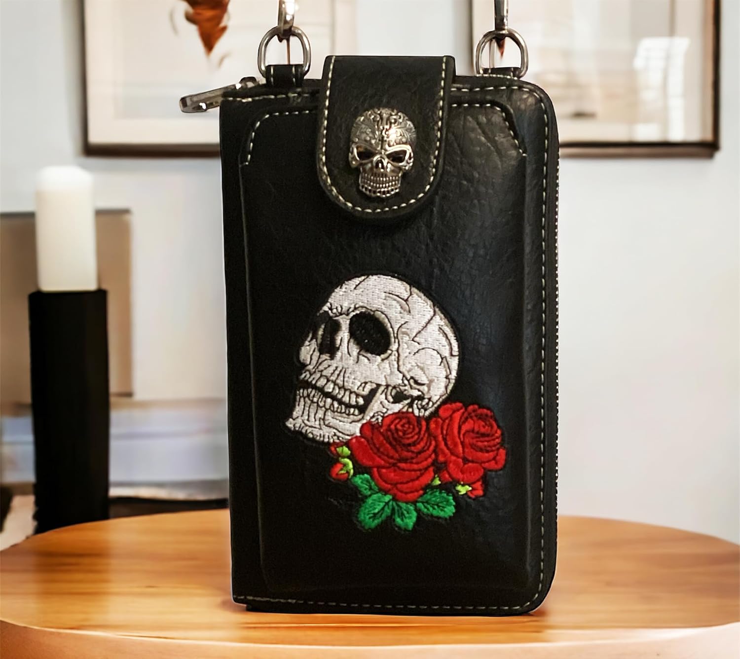 Sugar Skull Wallets for Women Small Purse Wallet Combo Phone Carrier Crossbody Bag Multi Card Zip Around