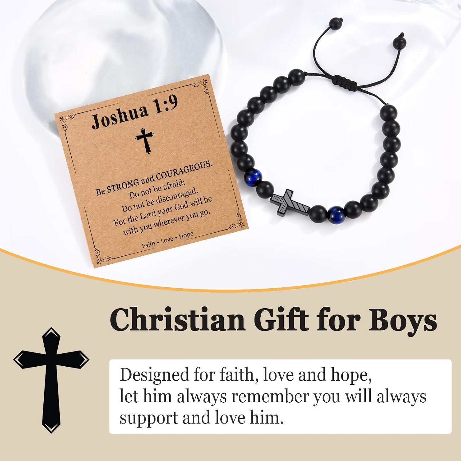 Cross Bracelet for Boys Christian Gifts for Men Birthday Christmas Baptism Beaded Bracelets for Teen Boys