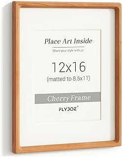 12x16 Picture Frame, USA-Sourced Natural Cherry Wood Photo Frame with Te...