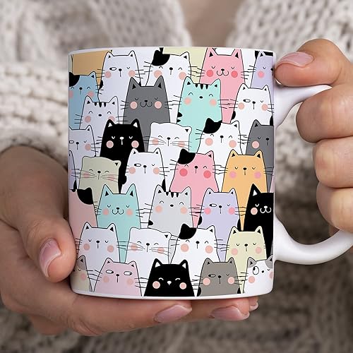 Vista 11 de YouNique Designs Tazas de café para gatos, taza de café portátil de 11 onzas, tazas de gato para amantes de los gatos, regalos para mujeres, taza