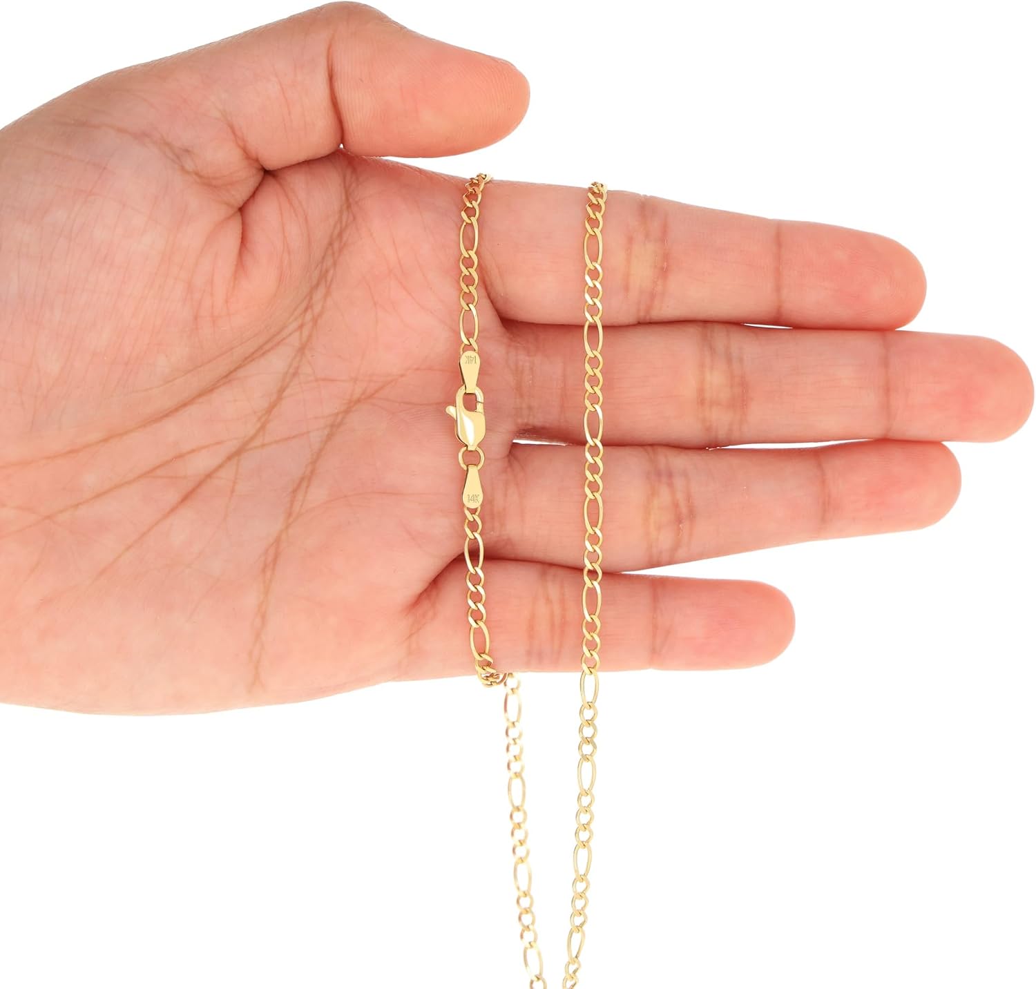 Nuragold 14k Real Yellow Gold Solid Figaro Link 2.5mm Chain Necklace (16"-30") Italian Jewelry for Men & Women