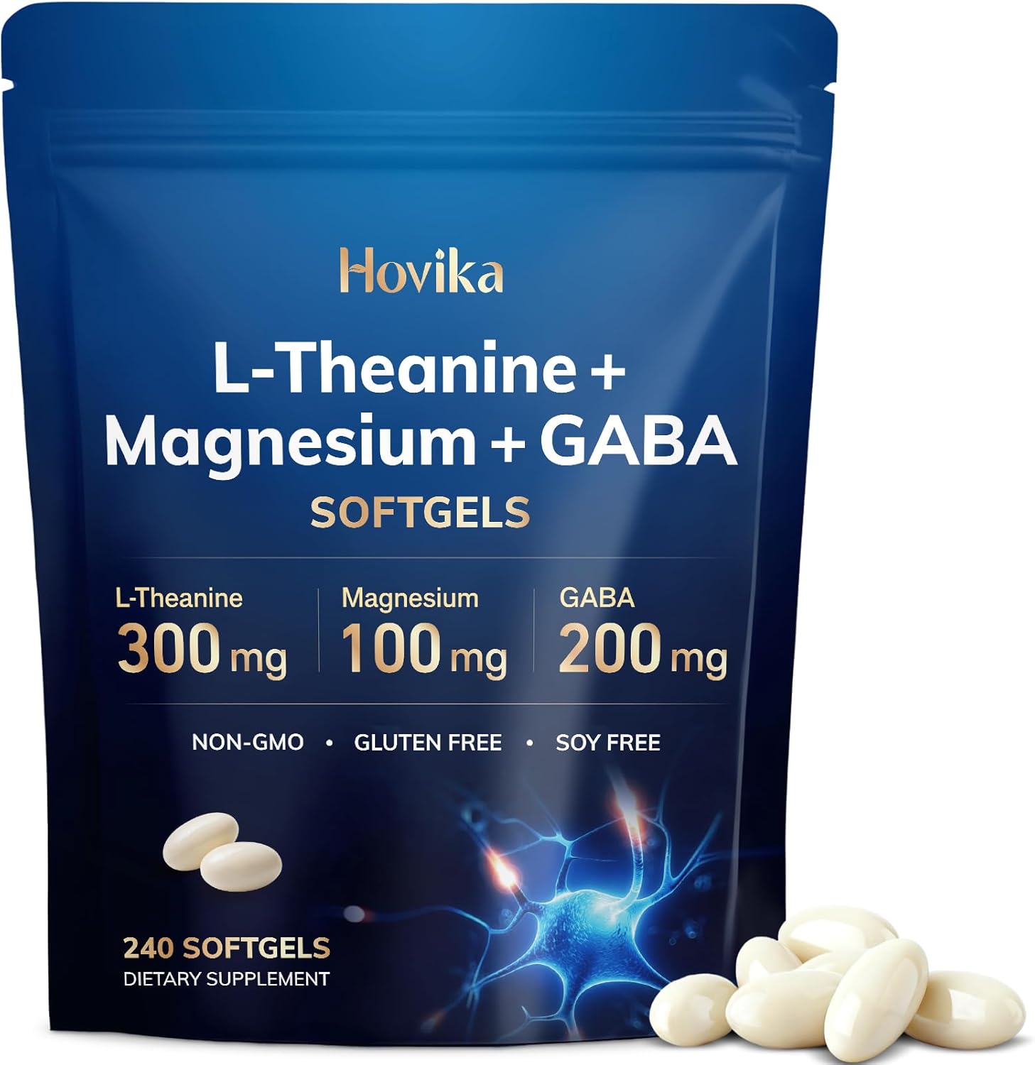 L-Theanine Softgels 300mg with Magnesium Bisglycinate 500mg Magnesium Citrate 300mg, GABA 200mg | Enhanced Absorption with Coconut Oil | Calm, Relaxation & Focus Support | Non-GMO