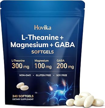 L-Theanine Softgels 300mg with Magnesium Bisglycinate 500mg Magnesium Citrate 300mg, GABA 200mg | Enhanced Absorption with Coconut Oil | Calm, Relaxation & Focus Support | Non-GMO