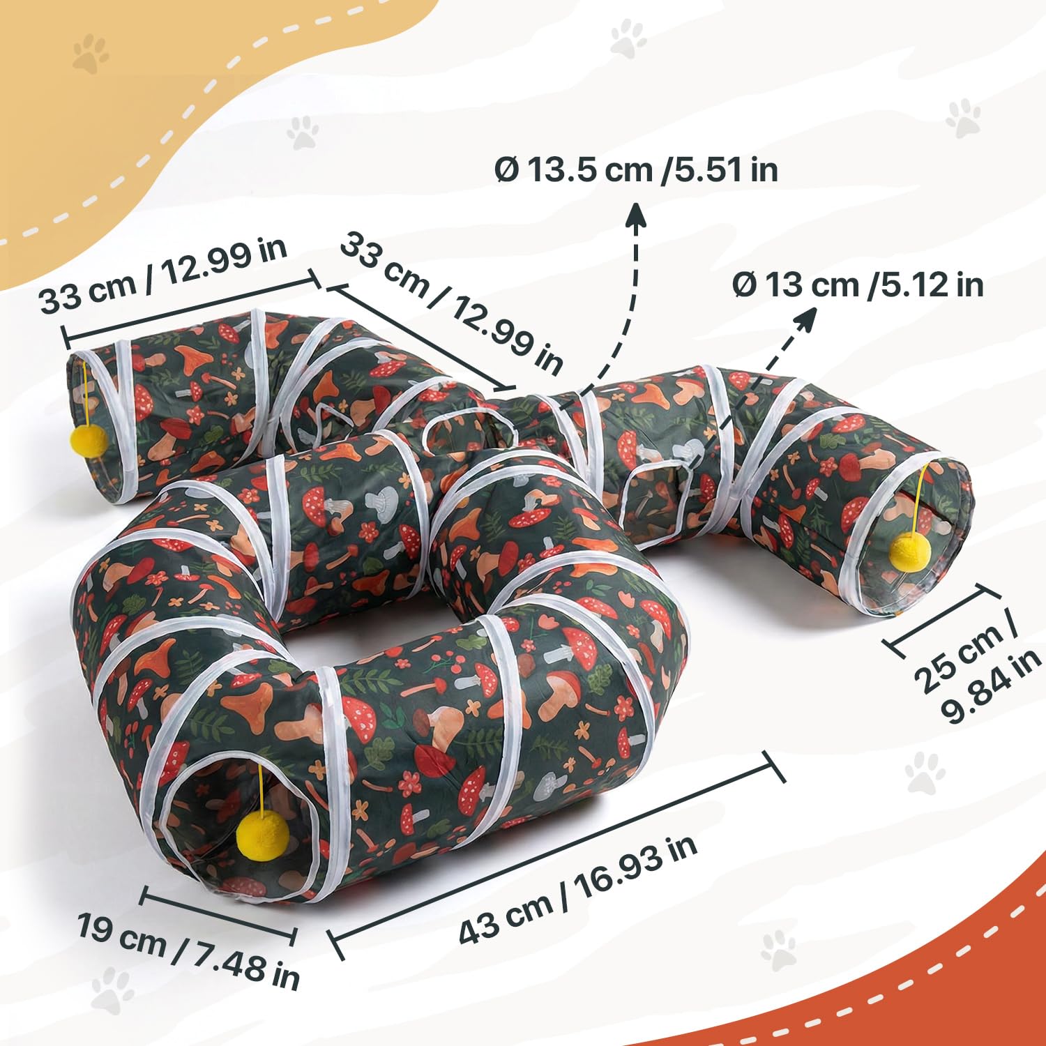 Tunnel pour chat pour divertissement en intérieur, tube de jeu résistant à la déchirure avec balle de jeu, tube pliable avec judas interactif, idéal pour chatons, chiots et lapins (en forme de pieuvre