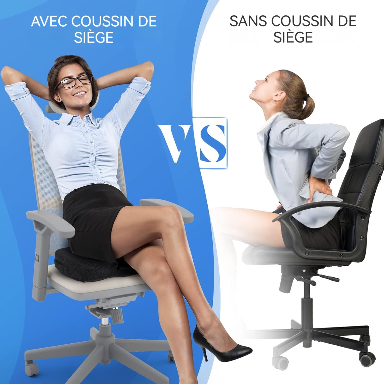 Coussin de siège 45x35x7cm orthopédique Ergonomique Coussin de Coccyx en Mousse à mémoire réglable pour siège de Voiture et Bureau