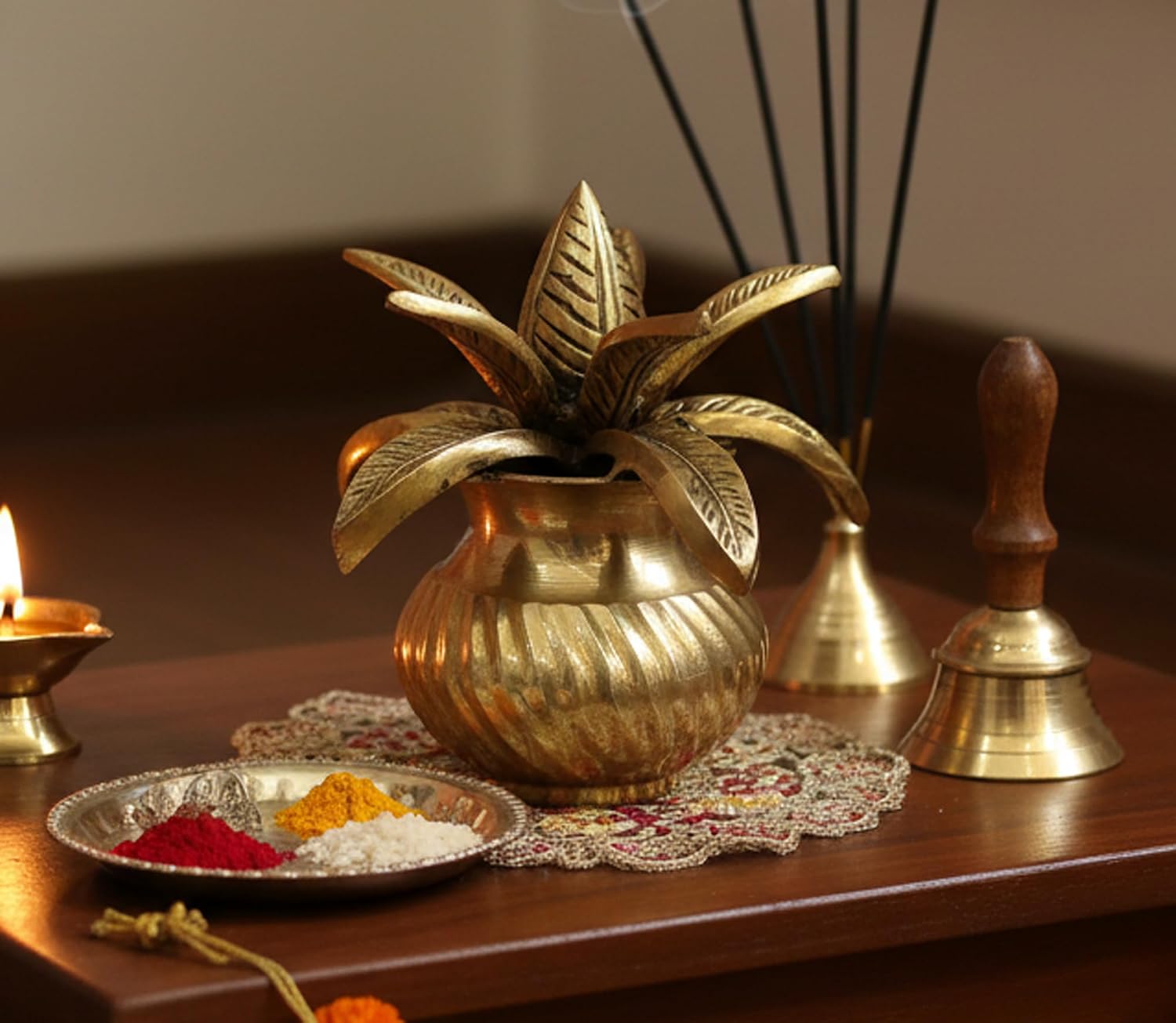 eSplanade Brass Decorative Kalash with Coconut for Puja Temple Laxmi Ganesh Crafted Kalasha - 5.75 inches