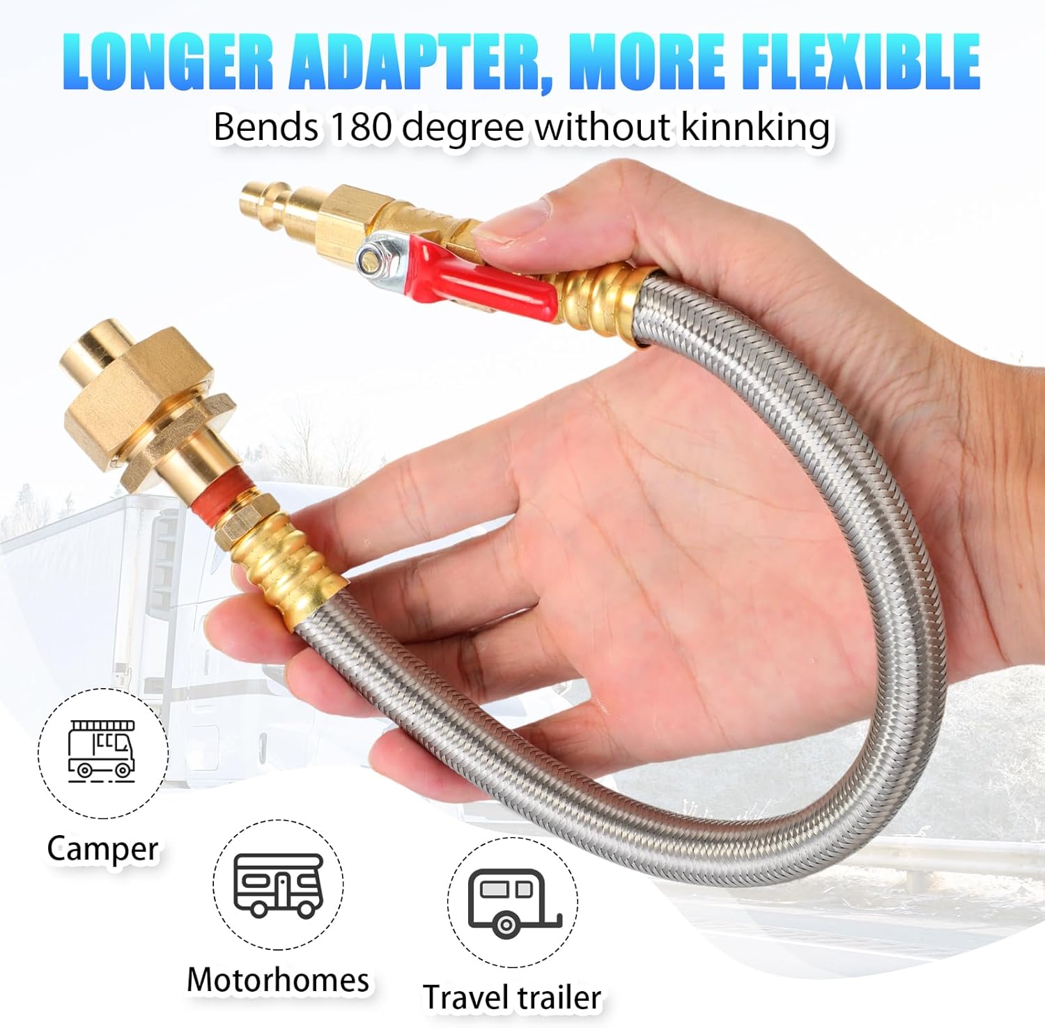Hotop Rv Winterizing Blowout Kit, 15.75" Sprinkler Blowout Adapter with Shut Off Valve Rv Air Compressor Blow Out Adapter 1/4" Quick Connect Plug & 3/4" Garden Hose for Motorhome Boat Camper(Silver)