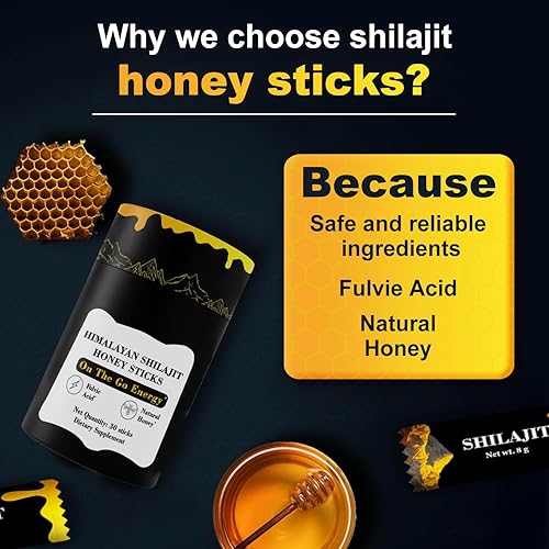 Miniatura 5 de Palitos de miel Shilajit, shilajit puro del Himalaya y miel orgánica y azafrán (30 varillas), más de 85 minerales, 3 ingredientes naturales para