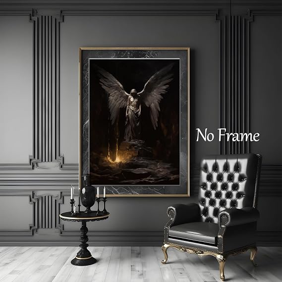 Abstract Gothic Canvas Wall Art Vintage Gothic Print Angel Wings Poster Dark Moody Paintings Moody Artwork Dark Academia Pictures Black Wings Art Wall Decor Black Angel Wing Art 16x24inch No Frame